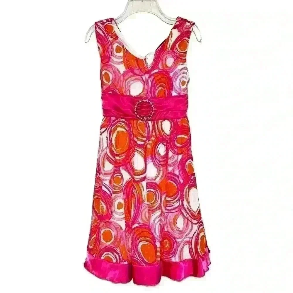 My Michelle Girls Pink Pleated Swirls Strappy Dress Mid Length Embellished 14